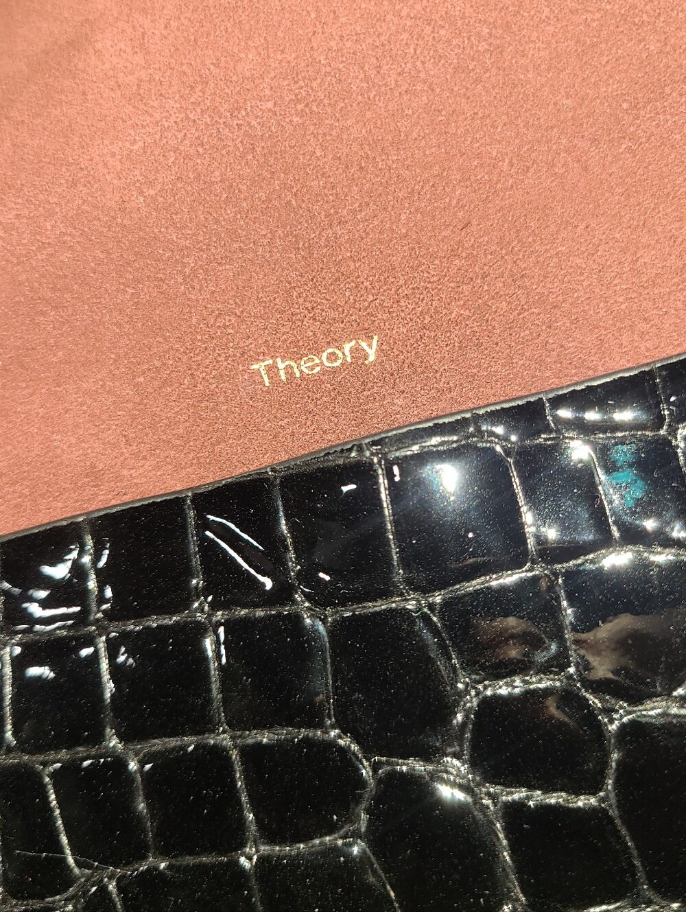 Theory Whitney Black Leather Crossbody Gold Hoop - Rare Crocodile Effect - Picture 12 of 12